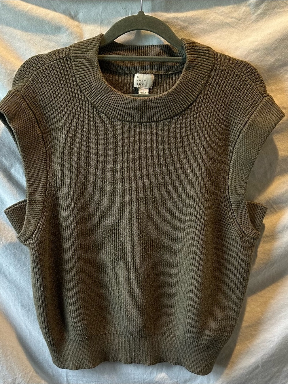 a new day Women’s Olive Green Sleeveless Crewneck Sweater Vest